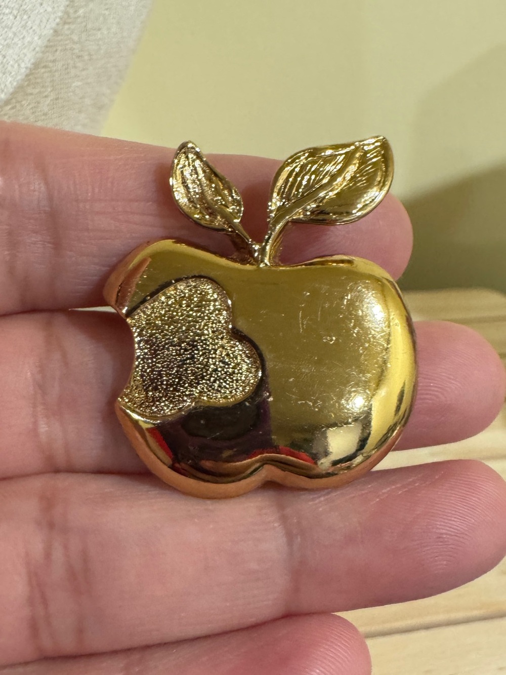 Apple Pin Brooch with Leaf Accent
